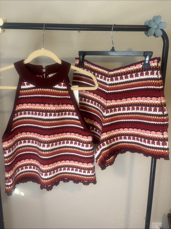 Sezane Pants - Sezane Burgundy Matching Set Multicolor Fair Isle Knit Sweater